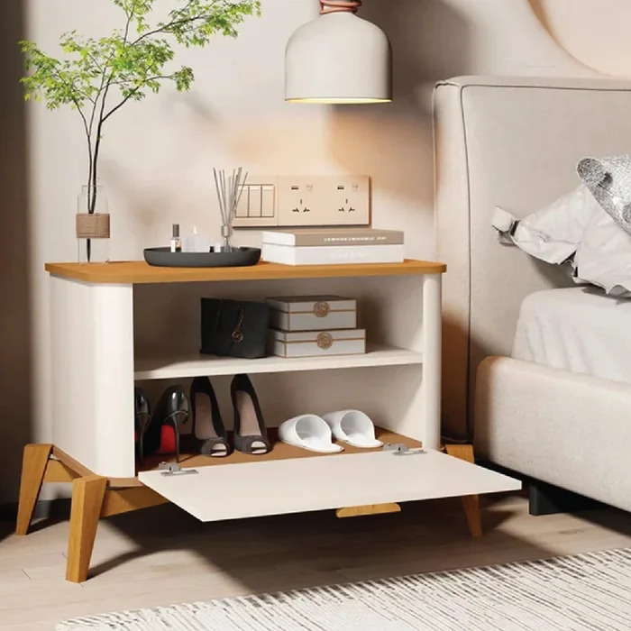Mesa De Luz 1 Puerta 4 Patas Mdp Off White Natural en Off White / Natural - Mesas de luz, Uruguay | Muebles Express, vista 2