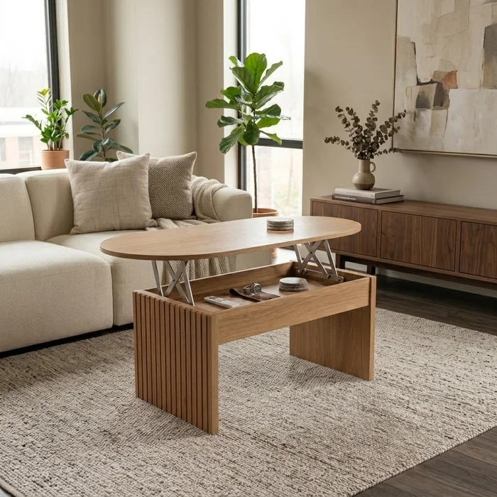 Mesa de Centro Articulada Capri Ovalada – Olmo en Madera natural - Mesas de living, Uruguay | Berna Home, vista 3