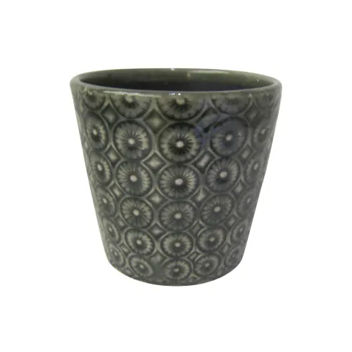 MACETA CERAMICA 14X14X13CM CIRCULOS C/RELIEVE VERD en Verde - Macetas, Uruguay | Koz