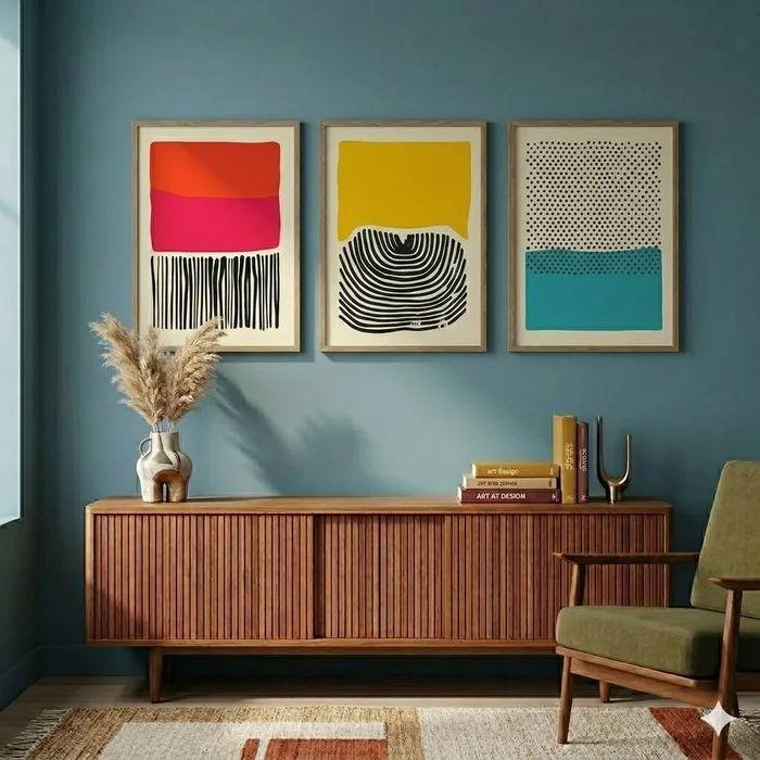 Kit 3 Cuadros – Pulso Cromático – 40 x 60 en rosa / naranja / amarillo / celeste – Material Marco: Pino – Moldura Caja - Decoración de pared, Uruguay | Berna home, vista 2