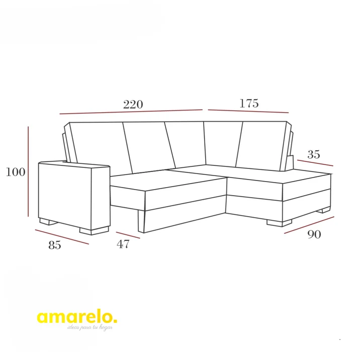 Producto: Sofá Recliner Esquinero 197 de AMARELO - Sillones y sofás, Uruguay | Amarelo, vista 2