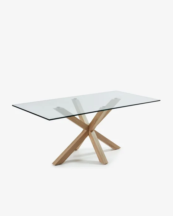 Mesa Argo 200 x 100 cm cristal patas de acero efecto madera en Madera natural - Mesas de comedor, Uruguay | Kavehome