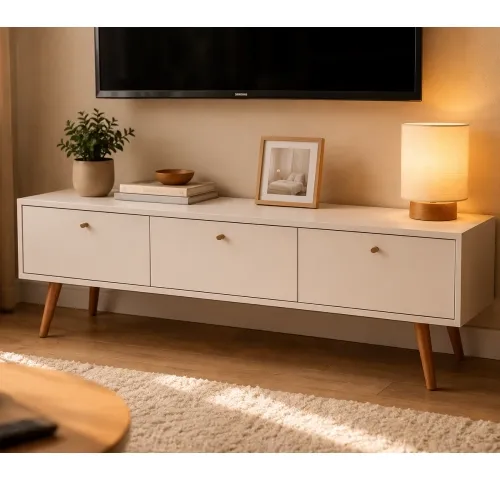 Rack 3 puertas basculante Blanco en Blanco - Muebles para TV, Uruguay | Que Sal Muebleria