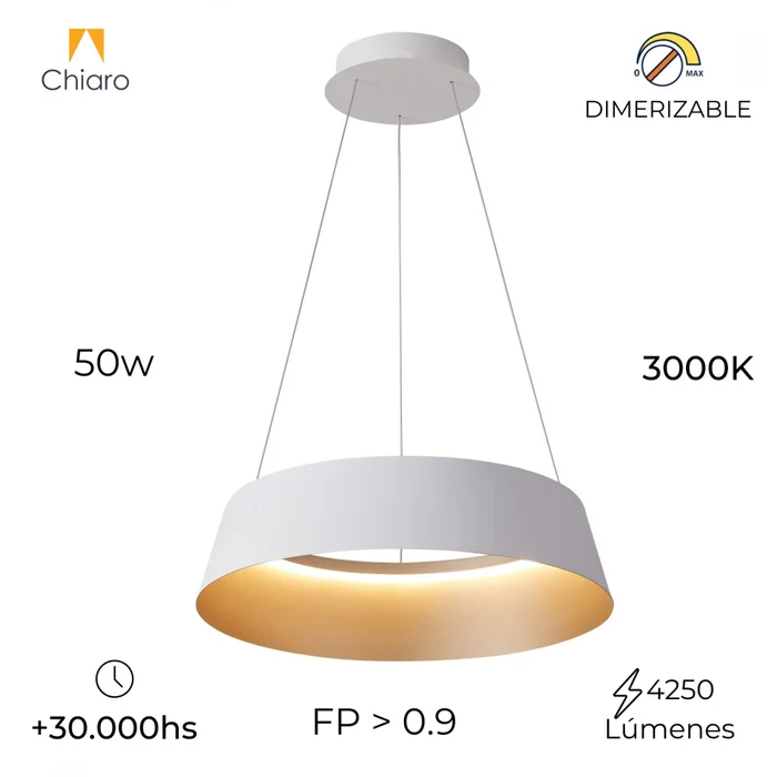 Campana led de Suspender DIMERIZABLE interior champagne 50W - BLANCA en Blanco - Lámparas colgantes, Uruguay | Iluminica, vista 5