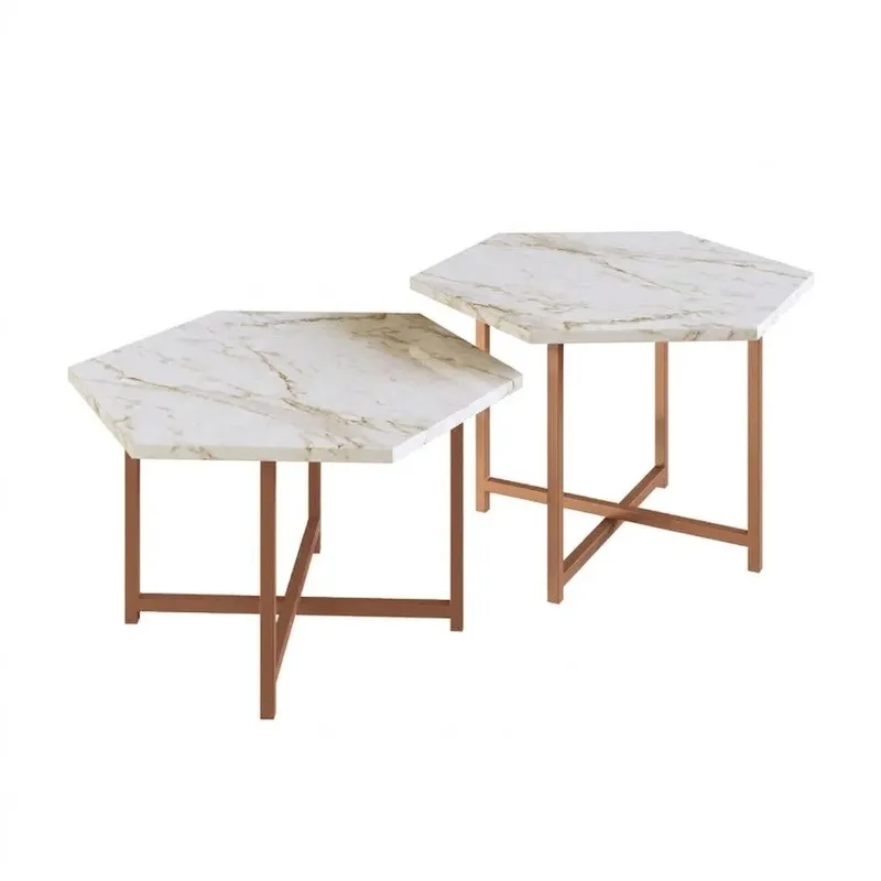 Mesa de Centro Idea (Mármol/Dorado) en Madera natural - Mesas de living, Uruguay | Berna home