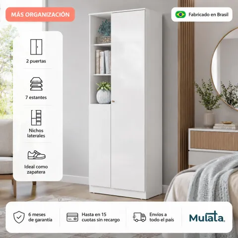 Multiuso Organizador Zapatera Lince 2 Puertas 7 Estantes con Nichos - Blanco en Blanco - Roperos y placares, Uruguay | Mulata