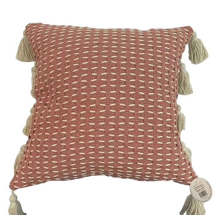 ALMOHADON TEJIDO C/BORLAS 45x45CM ROSA en Rosa - Textiles, Uruguay | Decohogar, vista 2