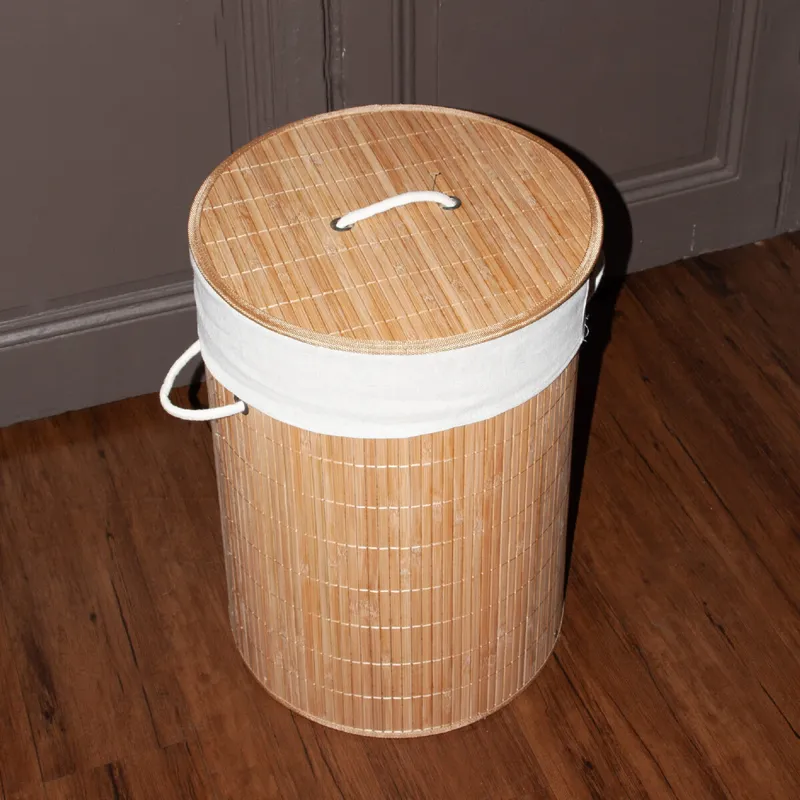 Canasto cesto para ropa sucia de bambú redondo - Canastos, Uruguay | Buho Store
