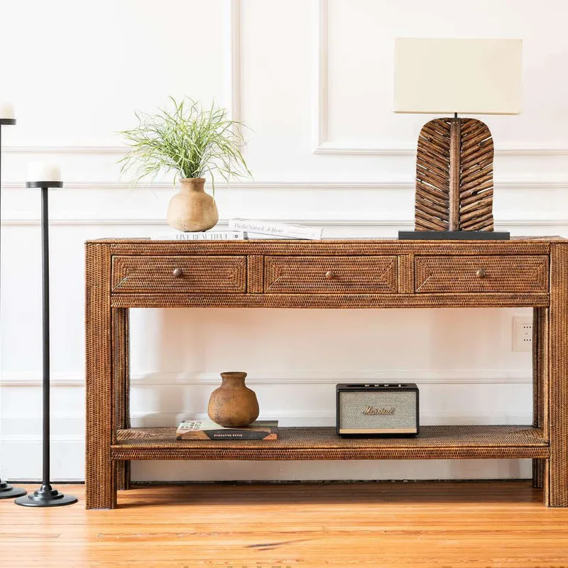 CONSOLA DE RATTAN - 1.50 X 0.40 MTS en Marrón - Bibliotecas, Uruguay | La Iberica