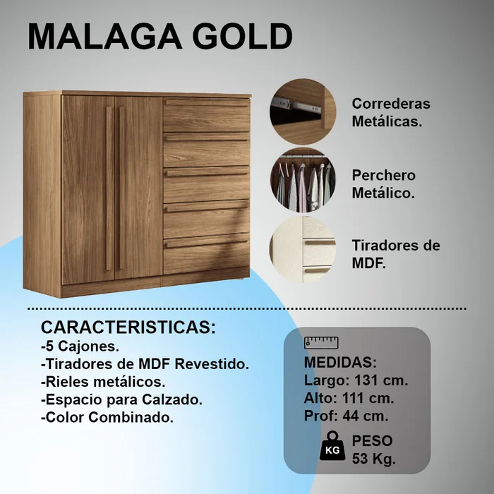 Comoda Cajonera 2 Puertas 5 Cajones 100% Mdp Dormitorio Jatoba en JATOBA - Cómodas, Uruguay | Soy Hogar, vista 4