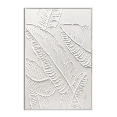 CUADRO CANVAS 60x90cm MARCO PINTURA HOJAS BLANCAS en Blanco - Decoración de pared, Uruguay | Koz