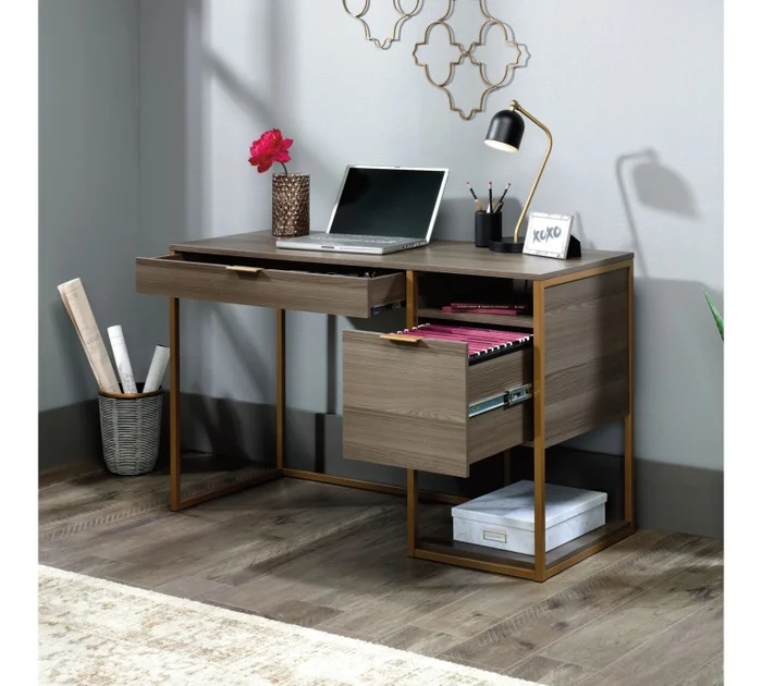 Escritorio Doble Cajonera y Estante Inferior - Sauder - Linea International Lux en Madera natural - Escritorios, Uruguay | Ecowood, vista 2
