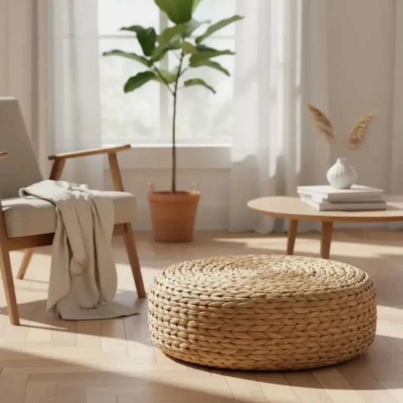 PUFF REDONDO FIBRA NATURAL en Beige - Decoración, Uruguay | HomeTouch