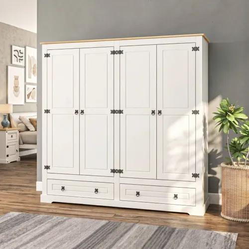 Ropero 4 puertas 2 Cajones Madera - Linea mexicana - Blanco en Blanco - Roperos y placares, Uruguay | Rústico Hogar