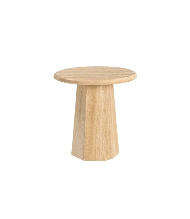 MESA LATERAL VERONA CIRCULAR TRAVERTINO D45XH50 en Beige - Mesas de arrimo, Uruguay | Más Infinito Casa