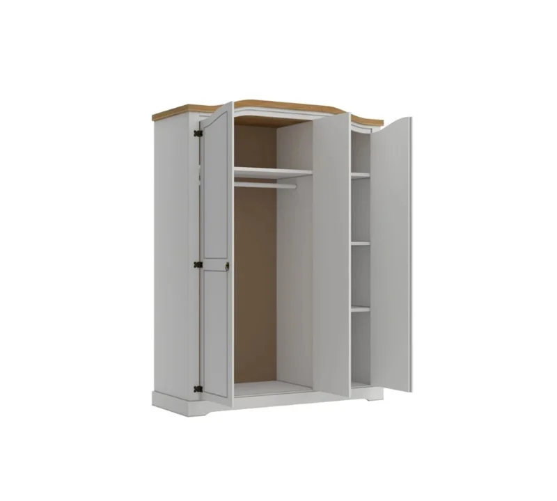 Ropero Curvo 3 Puertas Madera Maciza Línea Monterrey - Blanco en Blanco - Roperos y placares, Uruguay | Ecowood, vista 3