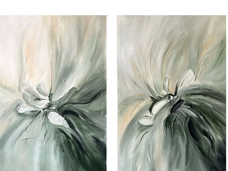 Set x 2 Cuadros Flores Verde Menta en Verde - Decoración de pared, Uruguay | Finkel