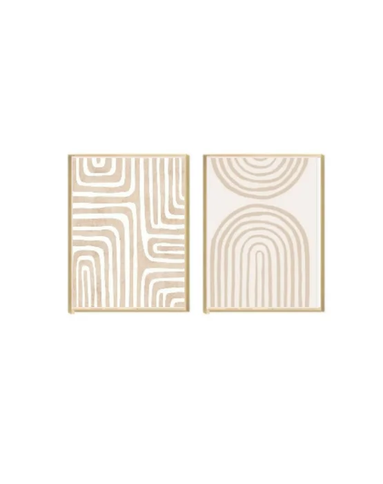 Kit 2 Cuadros - Abstracto Beige - 30 x 40 en Blanco / Beige – Material Marco: Pino – Moldura Caja - Decoración de pared, Uruguay | Berna home