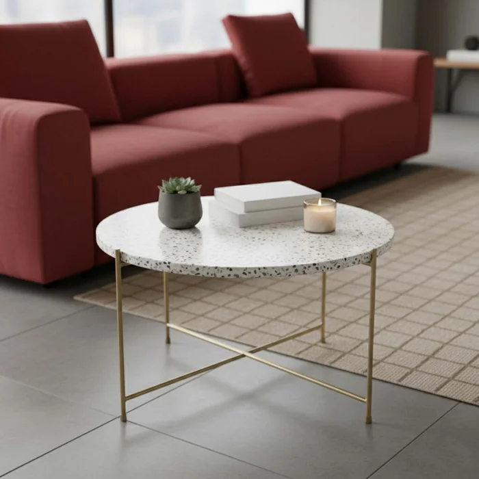 Mesa Ratona Terrazo Blanco Terra en Blanco - Mesas de living, Uruguay | Divino