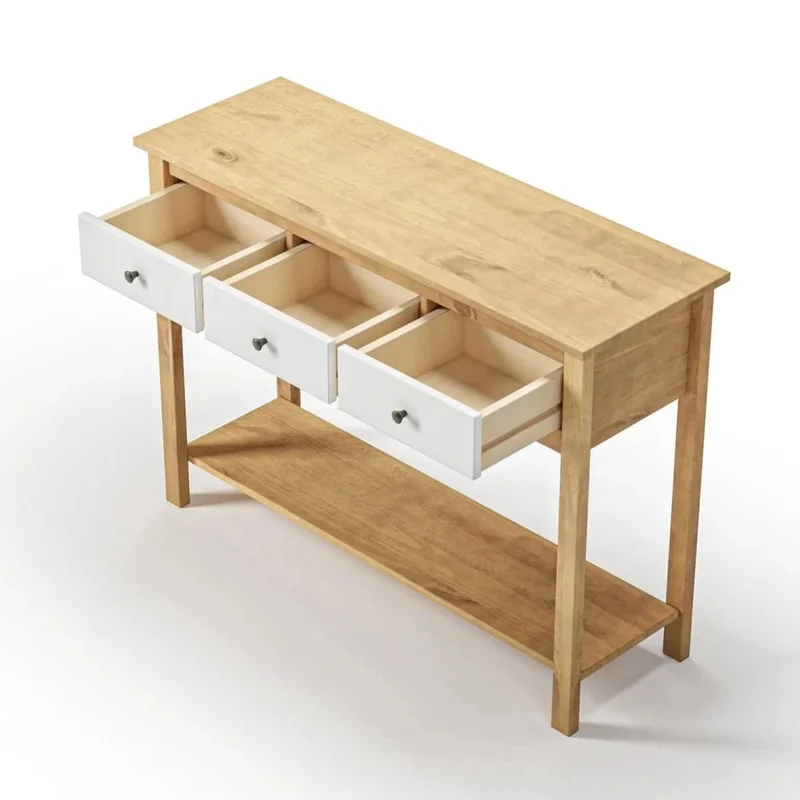 Mesa De Arrime Aparador 3 Cajónes - Línea Maden - Blanco en Blanco - Mesas de arrimo, Uruguay | Ecowood, vista 3