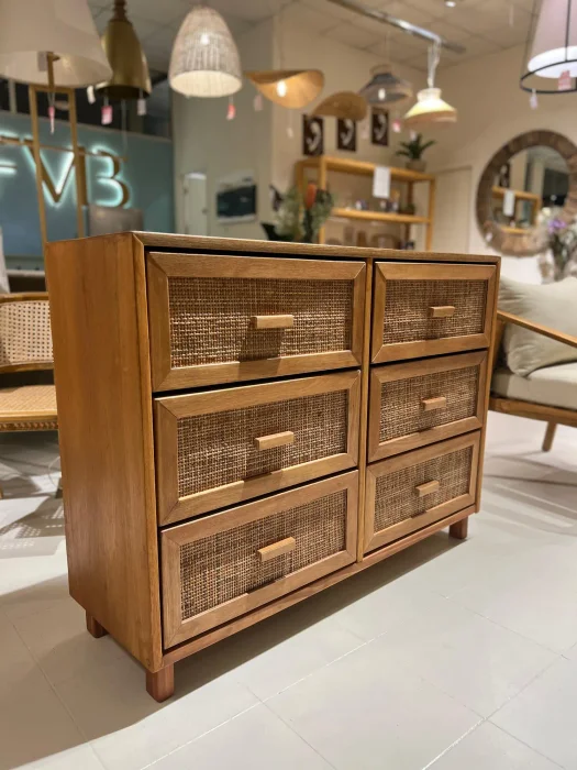 Comoda 6 cajones en Madera natural - Muebles para TV, Uruguay | FMB
