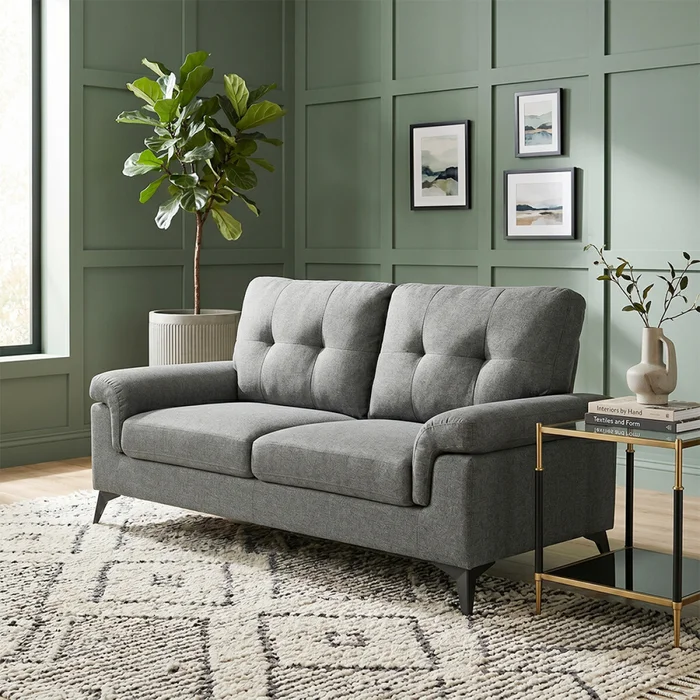 Sillón 3 Cuerpos Tela y Madera Natural Living - Lamona - Gris Oscuro en Gris - Sillones y sofás, Uruguay | Rústico Hogar