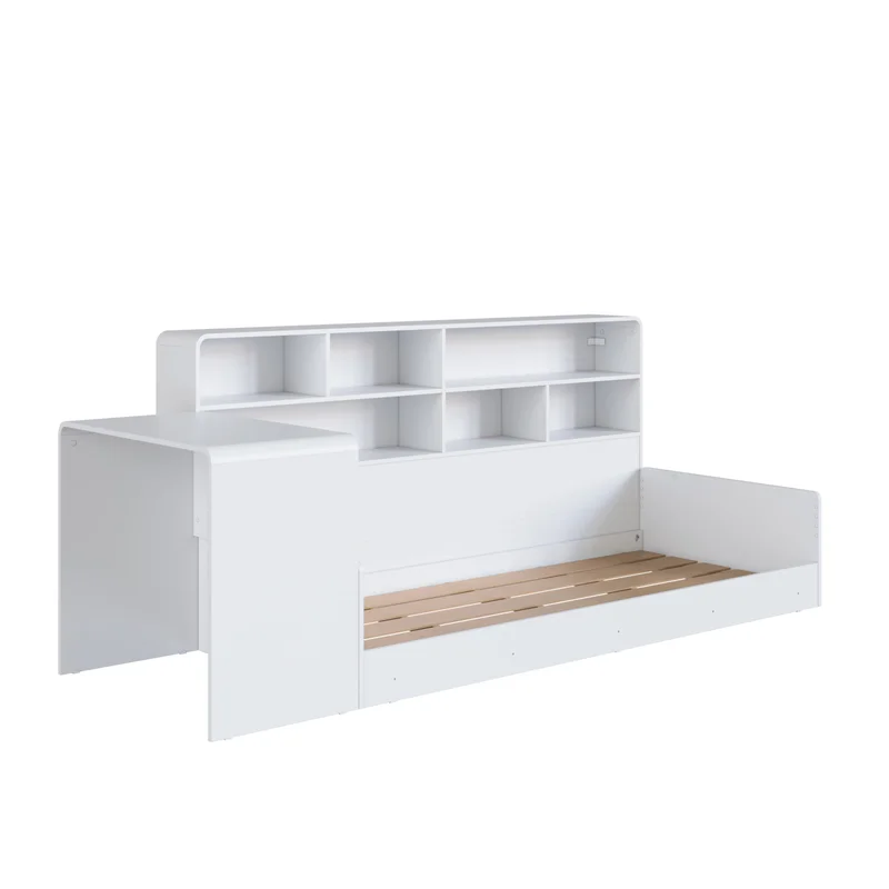 Cama Dafne – Con Escritorio y Estantería en Blanco - Dormitorio, Uruguay | RM Muebles y Deco, vista 7