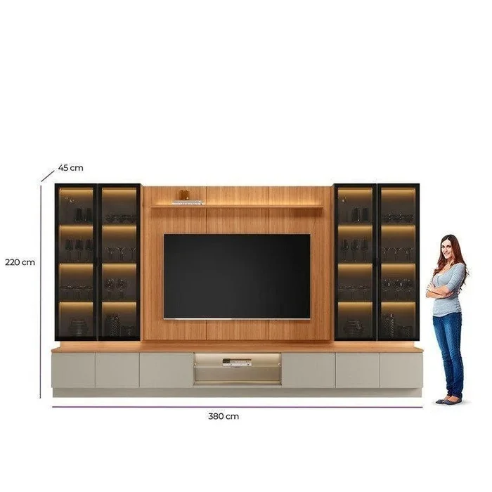 Conjunto Modular - Magnum 380CM - 4 Cristaleros con Led en Madera natural - Muebles para TV, Uruguay | Balton, vista 8