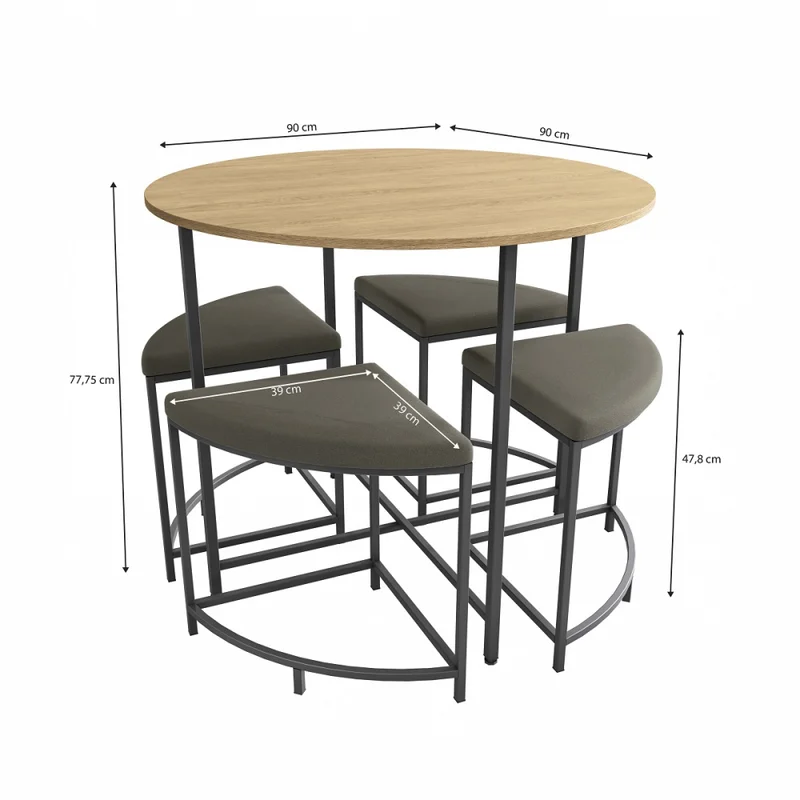 Mesa redonda 90 cms diámetro con 4 bancos Miel y Negro en Multicolor - Mesas de comedor, Uruguay | Champagne Home, vista 3