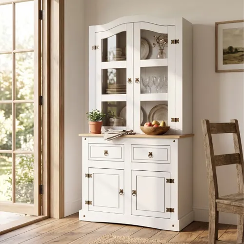 Cristalero 4 puertas - Linea Mexicana Blanco en Blanco - Aparadores y recibidores, Uruguay | Rústico Hogar