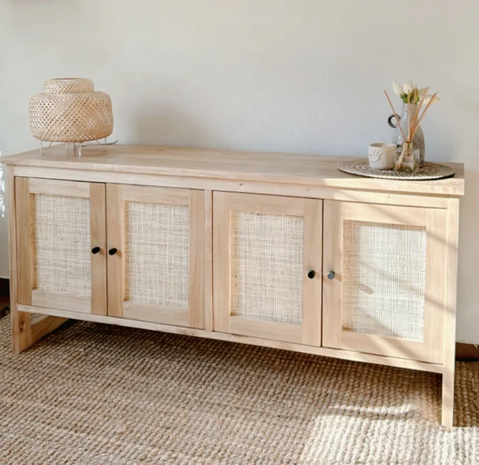 Rack con puertas y laterales en esterilla natural en Madera natural - Muebles, Uruguay | Decoramuss
