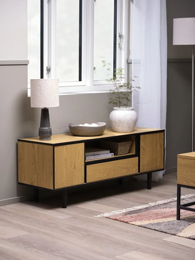 Mueble TV ODENSE 2 puertas 1 cajón roble/blanco en Madera natural - Muebles para TV, Uruguay | JYSK, vista 2