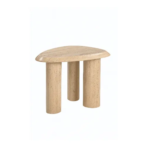 MESA LATERAL VERONA TRIANGULO TRAVERTINO 60X45X46 en Madera natural - Mesas de arrimo, Uruguay | Masinfinito Casa