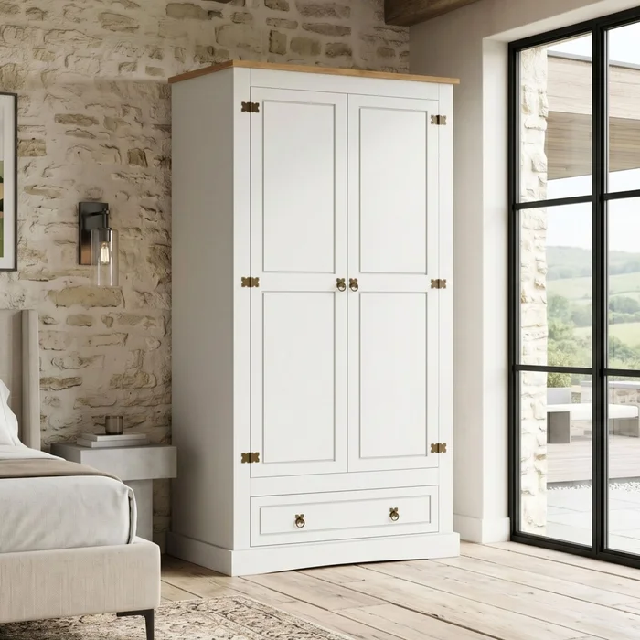 Ropero 2 puertas 1 Cajón Madera - Linea Mexicana - Blanco - Roperos y placares, Uruguay | Rústico Hogar
