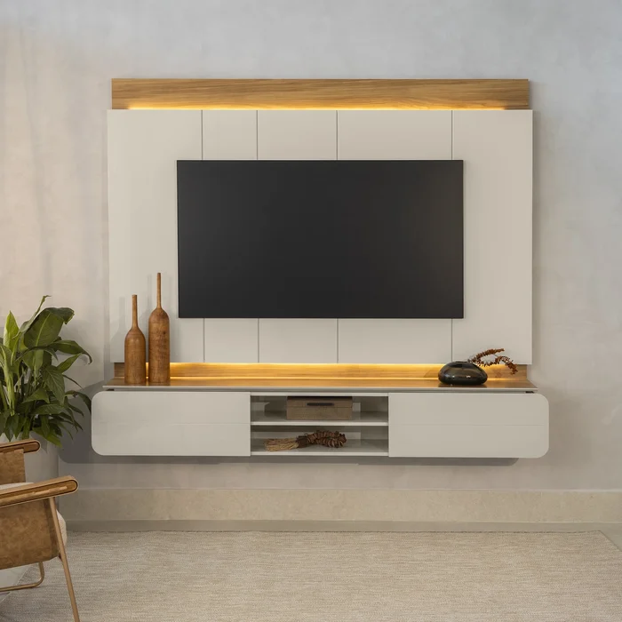 Panel para TV Zurique 200cm con Kit Led MDF/MDP en Beige - Muebles para TV, Uruguay | Balton, vista 2