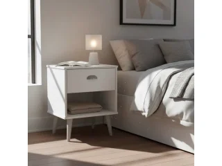 Mesa de Luz 1 cajon Nogal/Blanco en Nogal/Blanco - Mesas de luz, Uruguay | Que Sal Muebleria, vista 3