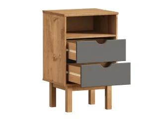 Mesa de Luz 2C y espacio Mel/Gris Linea Nordica en Madera Maciza en Madera natural - Mesas de luz, Uruguay | Que Sal Muebleria, vista 3