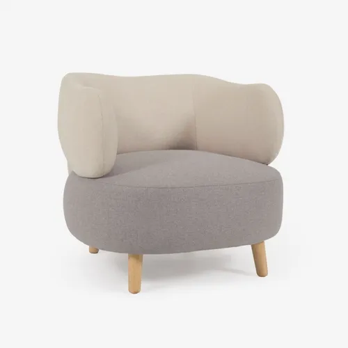 Butaca Luisa - gris y beige con patas de madera maciza de caucho en Beige, Gris - Butacas, banquetas y puffs, Uruguay | Kavehome