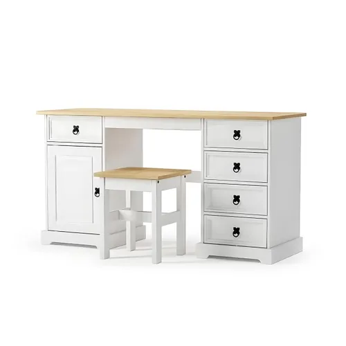 Escritorio - 5 Cajones + 1 Puerta + BANCO - Blanco en Blanco - Escritorios y sillas de escritorio, Uruguay | Rústico Hogar