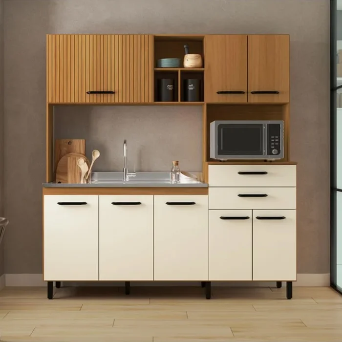 Kit De Cocina Taina 8 Puertas 2 Cajones Con Patas Mdp Crema en Multicolor - Muebles, Uruguay | Soy Hogar, vista 2