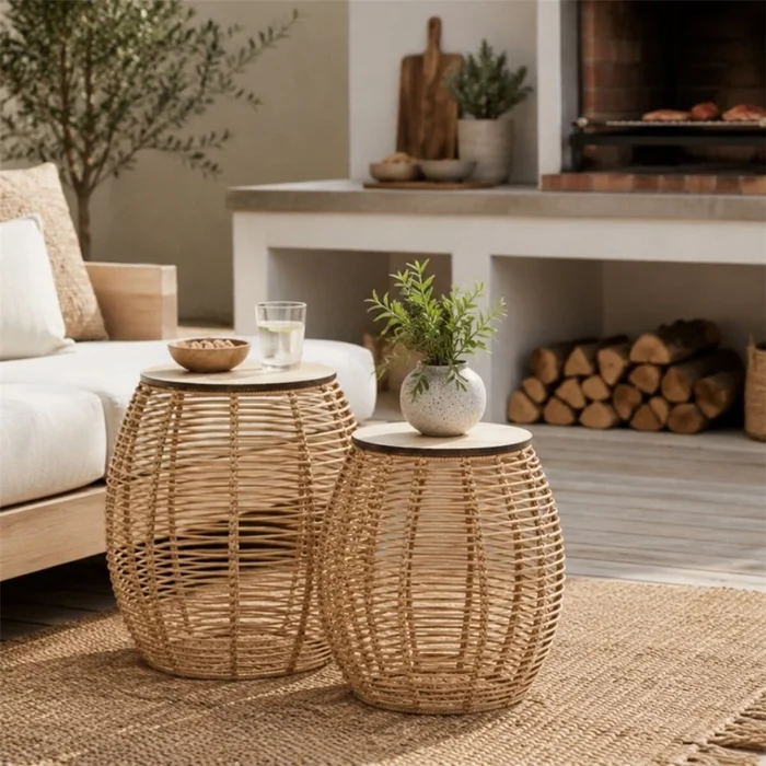MESA AUXILIAR D56x55CM POLIRRATAN NATURAL en Madera natural - Mesas de comedor, Uruguay | Decohogar, vista 2