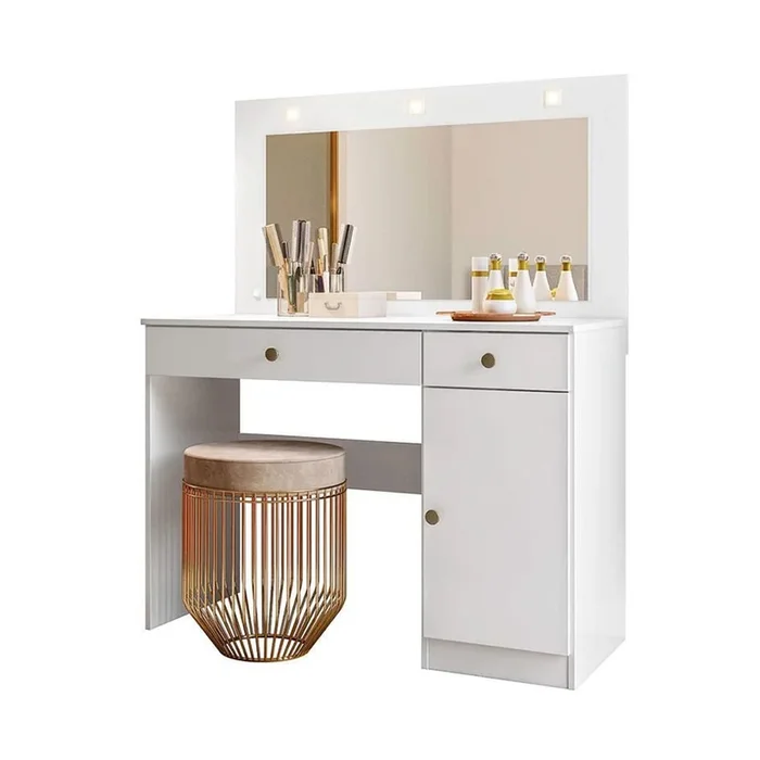 Tocador Con Espejo 2 Cajones Y Luces Para Maquillaje en Blanco - Cómodas, Uruguay | Soy Hogar, vista 2