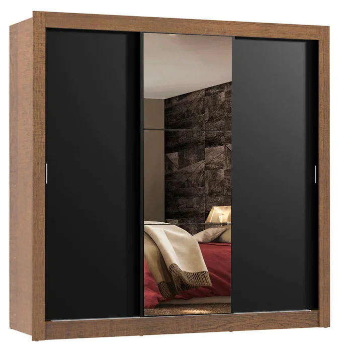 Ropero Placard Matrimonial Monaco 170CM con 1 Espejos 3 Puertas Corred en Marrón - Roperos y placares, Uruguay | Balton, vista 13