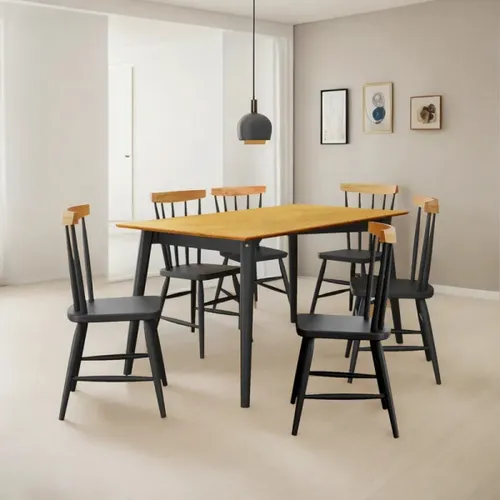 Juego de comedor 6 Sillas - Udine - Ebano en Negro - Mesas de comedor, Uruguay | Rústico Hogar