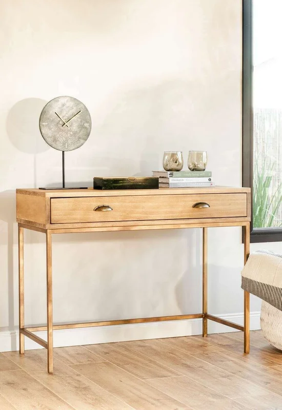 ESCRITORIO AMALIA - ALAMO Y HIERRO ORO VIEJO en Madera natural - Escritorios, Uruguay | La Iberica, vista 6