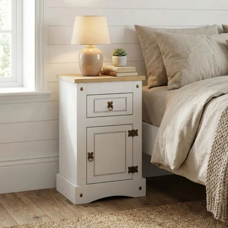 Mesa de luz 1 Cajón 1 puerta - Linea mexicana - Ecommerce en Blanco - Mesas de luz, Uruguay | Rústico Hogar