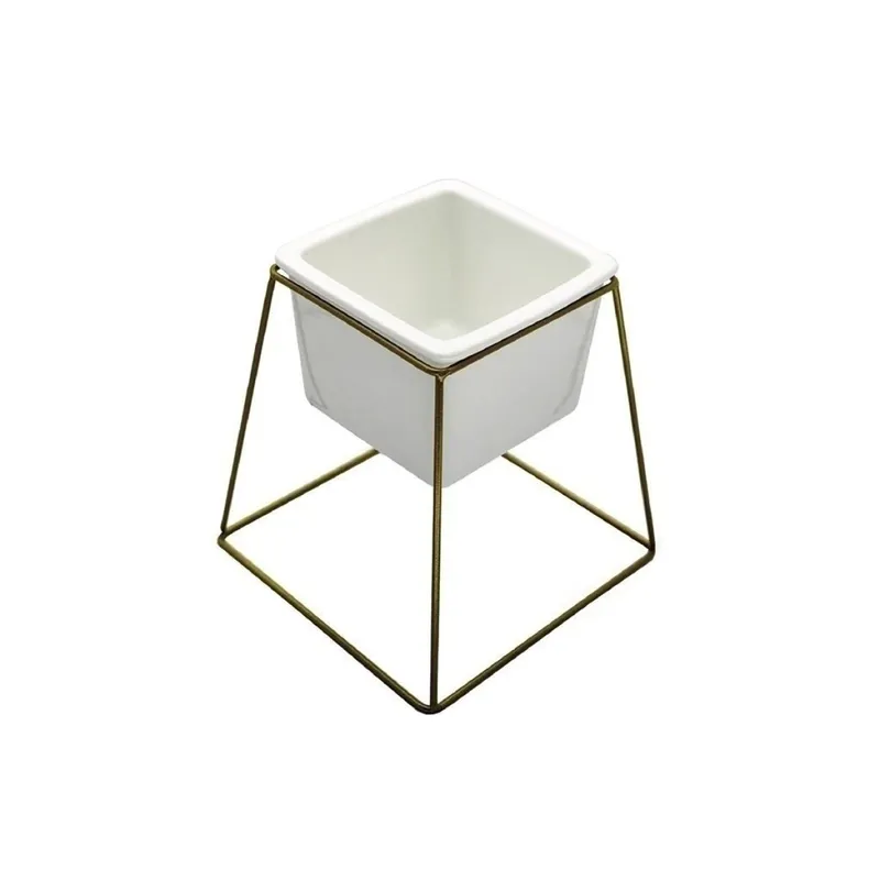 MACETA CERAMICA CUAD. 11x11x16CM BLANCO/DORADO en Blanco - Macetas, Uruguay | Decohogar