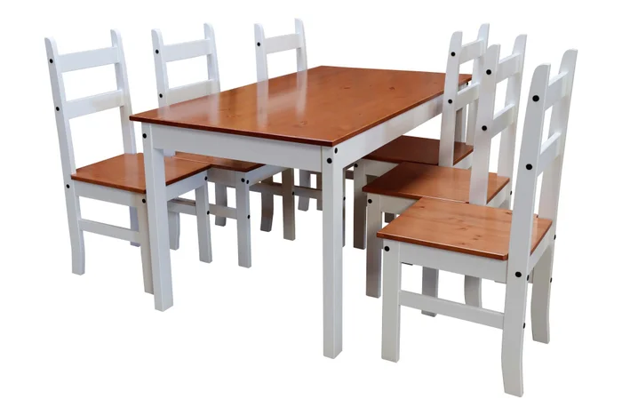 Juego De Comedor 6 Sillas Pino Tratado Blanco Nogal Mexicana en Blanco - Mesas de comedor, Uruguay | Soy Hogar, vista 8