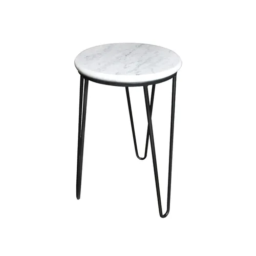 MESA LATERAL POSH BLANCA FD166-1M MARMOL/METAL 30DIAMX50H CM en Blanco - Mesas de arrimo, Uruguay | Vinibel