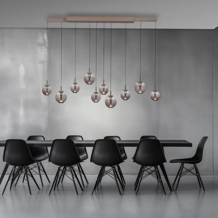 Colgante led extensible motorizado 70w 10 luces cristal ámbar a control remoto, Bronce en Multicolor - Lámparas colgantes, Uruguay | Iluminica, vista 2